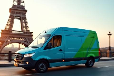 Livreur express à Paris devant la Tour Eiffel